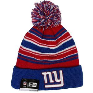 New York Giants NFL New Era 21 Striped Blue Red White Pom Beanie